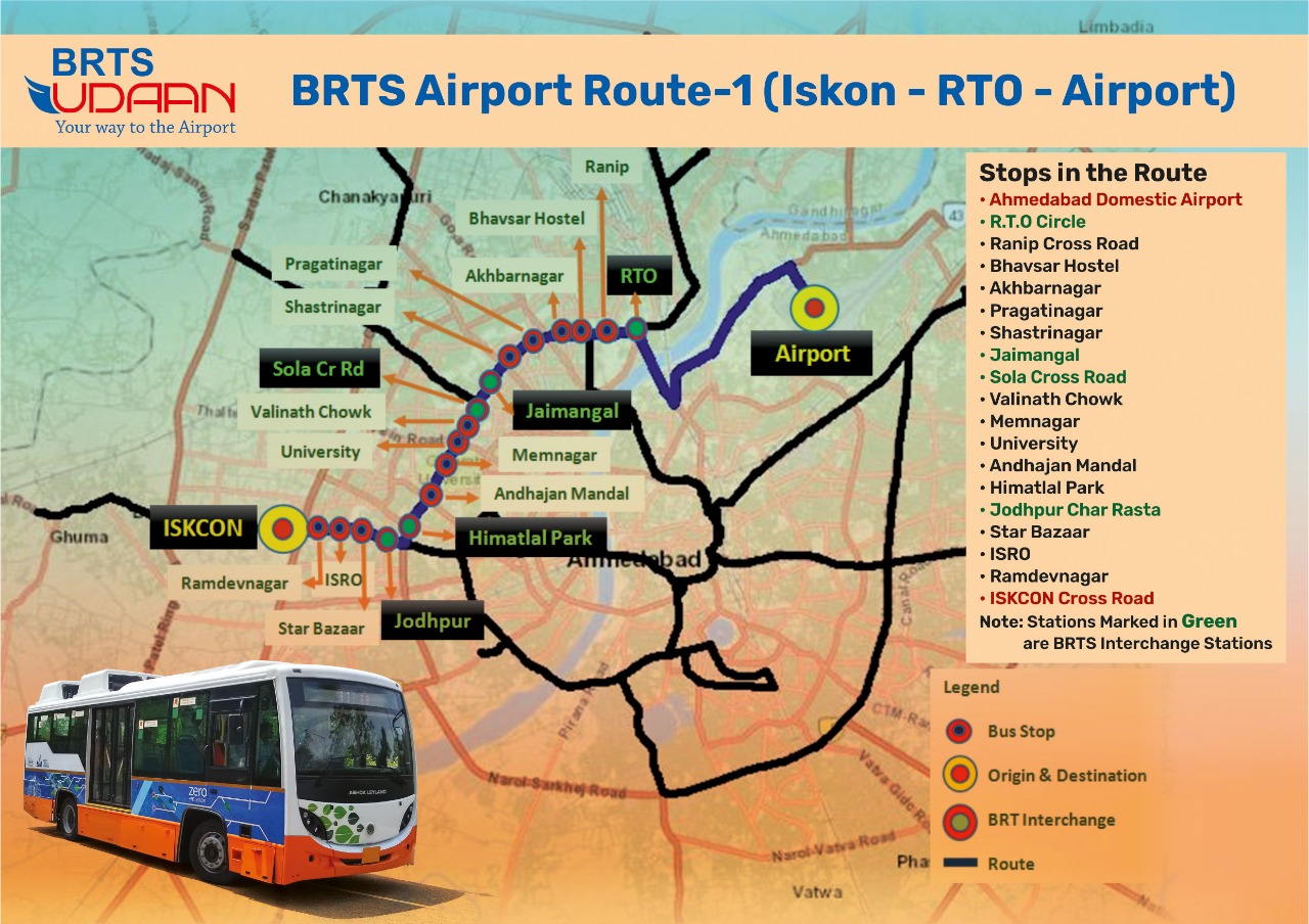 Brts Ahmedabad Route Map Ahmedabad Airport Ac Electric Brts Udaan Bus Service Connecting To City  Areas From October 18 | Deshgujarat